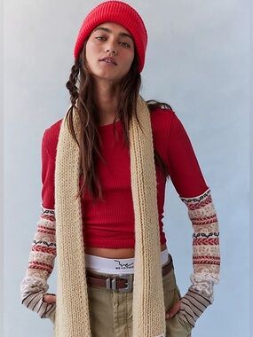 Free People, ALL in the CUFF, MED. Cotton, Red, Crew Neck, NEW with TAGS!